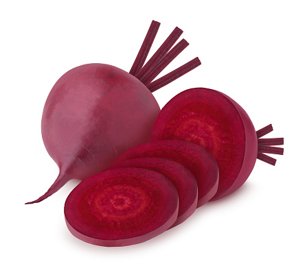 Sliced and whole fresh beet isolated on a white background. Clip art image for package design.