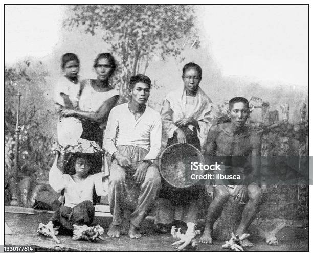 Antique Black And White Photograph Visayans Of Mindanao Philippines Stock Illustration - Download Image Now