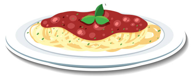illustrazioni stock, clip art, cartoni animati e icone di tendenza di adesivo spaghetti alla bolognese su sfondo bianco - ragù