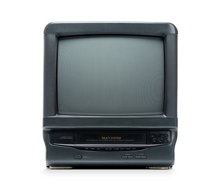 Viejo CRT TV VCR combinado en una unidad aislada sobre fondo blanco. El archivo contiene una ruta de acceso al aislamiento. photo