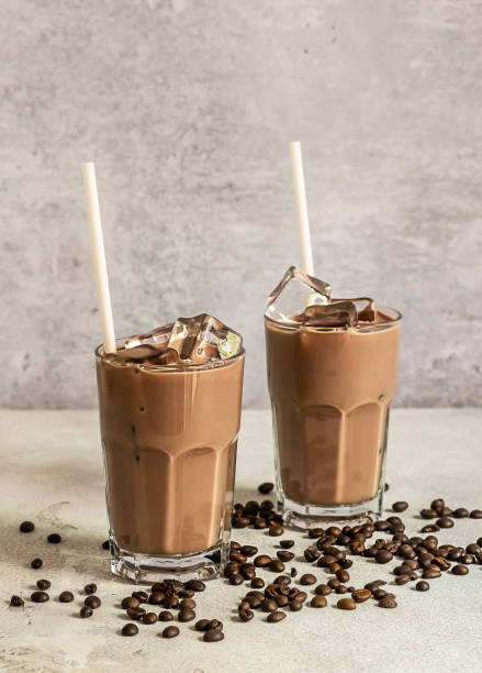 istock Cold brew coffee with ice cubes and milk 1330180380
