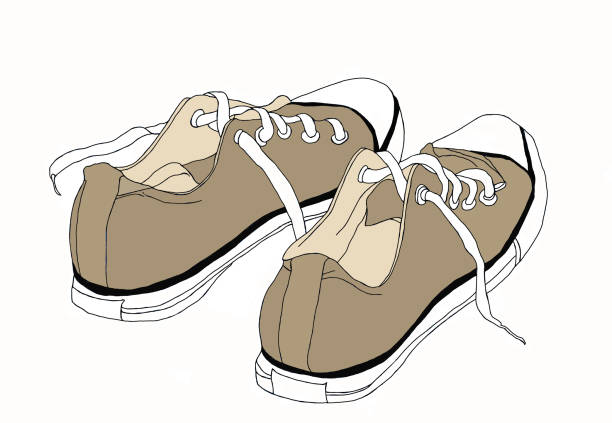 istock Beige sneakers pair graphics isolated on white background illustration for all prints. 1330181123