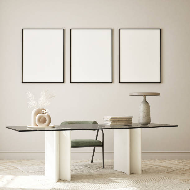 istock mock up poster frame in modern interior background, living room, 3D render 1330182243
