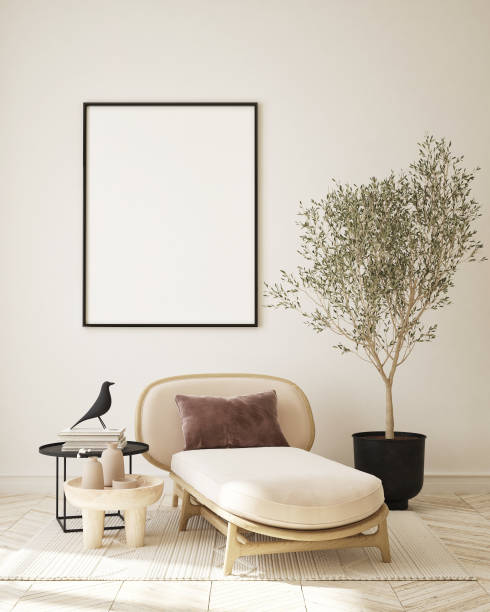 istock mock up poster frame in modern interior background, living room, 3D render 1330182244