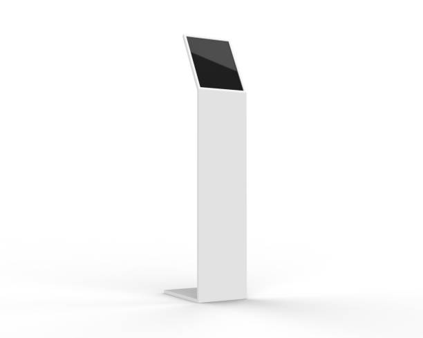 istock Acrylic information show electronic display floor stand for branding, 3d illustration 1330182309