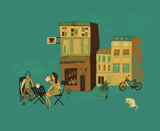 Vector illustration of A trendy cafe