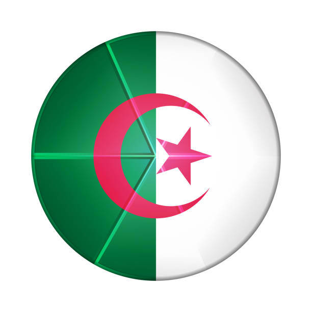 Glass light ball with flag of Algeria. Round sphere, template icon. Algerian national symbol. Glossy realistic ball, 3D abstract vector illustration highlighted on a white background. Big bubble Glass light ball with flag of Algeria. Round sphere, template icon. Algerian national symbol. Glossy realistic ball, 3D abstract vector illustration highlighted on a white background. Big bubble. algeria soccer stock illustrations