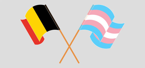 ベルギーとトランスジェンダーの誇りの交差し、手を振る旗 - drag line点のイラスト素材／クリップアート素材／マンガ素材／アイコン素材