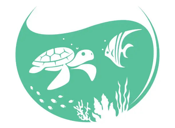 Vector illustration of sea turtle meeting butterflyfish symbol