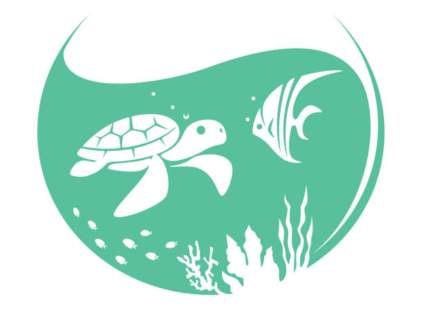 sea turtle meeting butterflyfish symbol - 蝴蝶魚 幅插畫檔、美工圖案、卡通及圖標