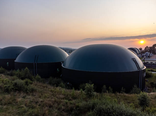 istock Biogas plant with a sunset