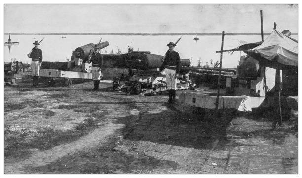 istock Antique black and white photograph: Spanish artillery, Cavite, Philippines 1330213909