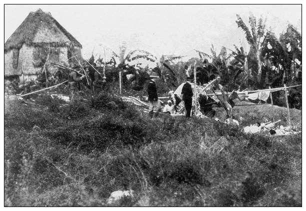 istock Antique black and white photograph: Filipino trench 1330216439