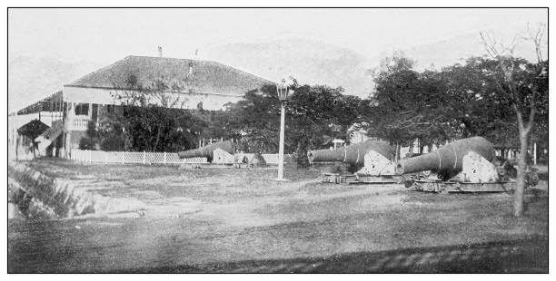 istock Antique black and white photograph: spanish cannons on the Luneta, Philippines 1330216655