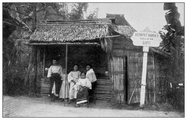 istock Antique black and white photograph: Fruit stand, Philippines 1330216739