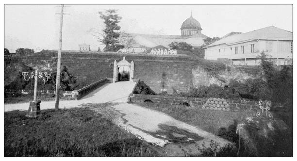 istock Antique black and white photograph: Manila fort wall, Philippines 1330217940