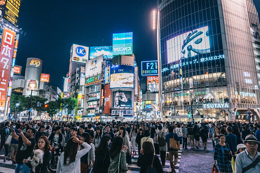 Tokyo, Japan. Shibuya crossing full of people.