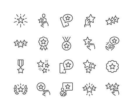 Simple Set of Star Related Vector Line Icons. 
Contains such Icons as Rating, Medal, Award and more. Editable Stroke. 48x48 Pixel Perfect.