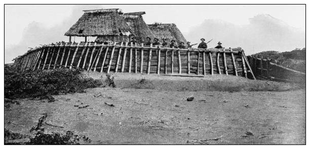 istock Antique black and white photograph: Fortification, San Roque, Philippines 1330220149