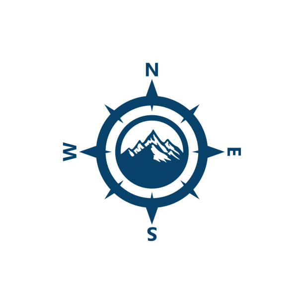 mountain compass logo vorlage design vektor, emblem, design konzept, kreatives symbol, icon - compass east white vector stock-grafiken, -clipart, -cartoons und -symbole