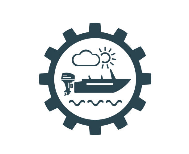 Vector illustration, logo, boat icon. Motor boat. Vector illustration, logo, boat icon. Motor boat. motorboat maintenance stock illustrations