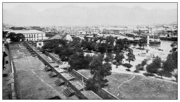 istock Antique black and white photograph: Pasig river and Luneta, Philippines 1330222368