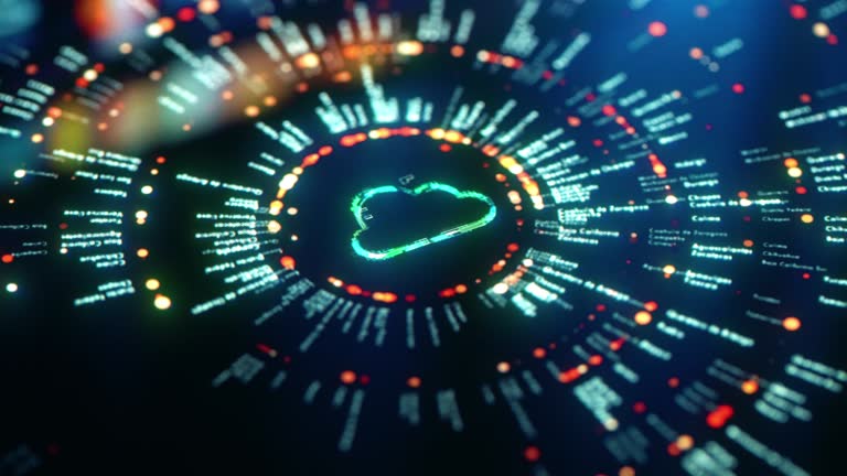 Data Cloud Technologies. Futuristic Interface on digital monitor. 4k UHD video