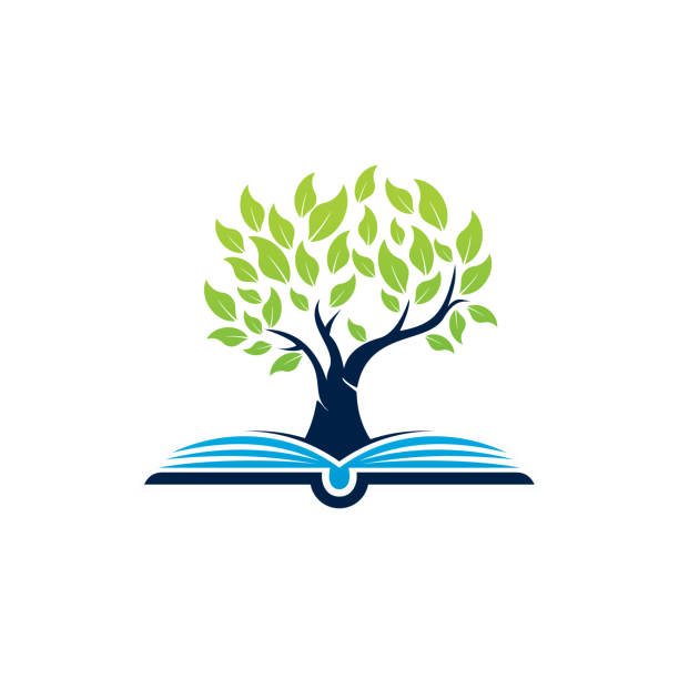 ilustrações de stock, clip art, desenhos animados e ícones de tree book logo template design vector, emblem, design concept, creative symbol, icon - book open reading education