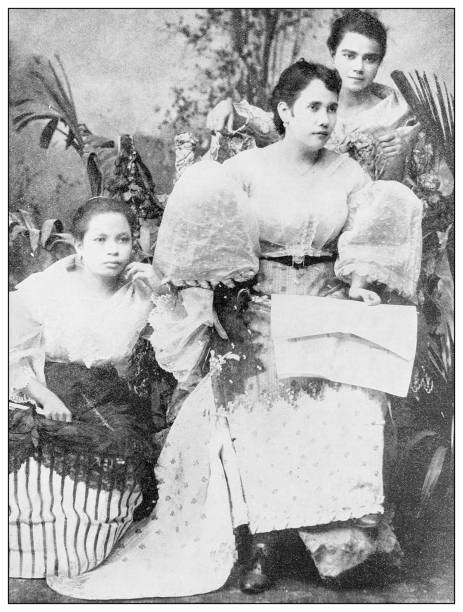 istock Antique black and white photograph: three women, Philippines 1330223539