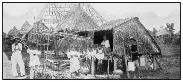 istock Antique black and white photograph: Village, Luzon, Philippines 1330223662