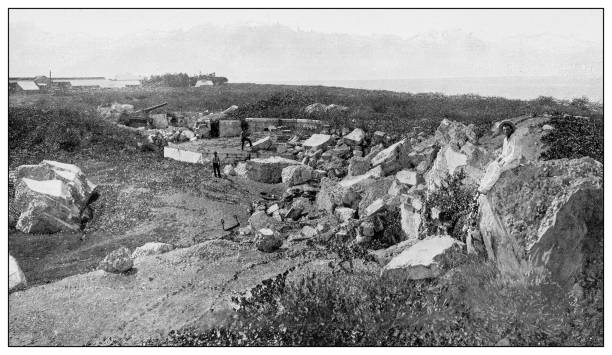 istock Antique black and white photograph: Demolished fortification, Sangley, Manila Bay, Philippines 1330223984