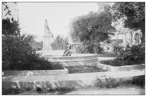 istock Antique black and white photograph: Statue of queen Isabella, Malate, Philippines 1330224208