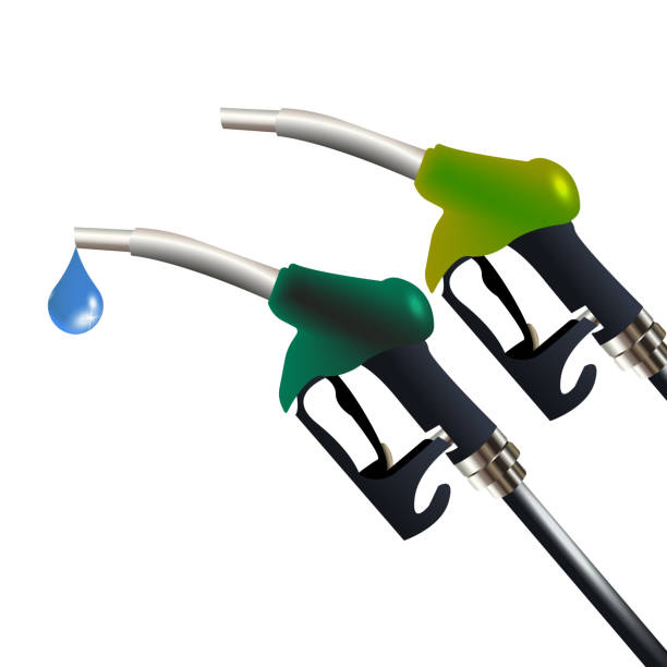 istock 3d vector refueling with a fuel nozzle with oil, gasoline, diesel. Set of refueling nozzles green yellow with a drop. Gas station design, blockboard 1330225579