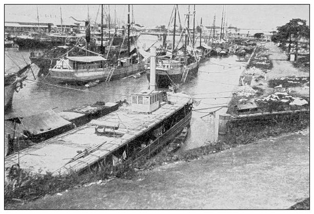 istock Antique black and white photograph: Pasig river, Manila, Philippines 1330226259