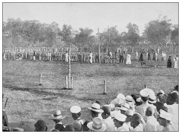 Antique black and white photograph: Execution, Philippines Antique black and white photograph of people from islands in the Caribbean and in the Pacific Ocean; Cuba, Hawaii, Philippines and others: Execution, Philippines firing squad stock illustrations