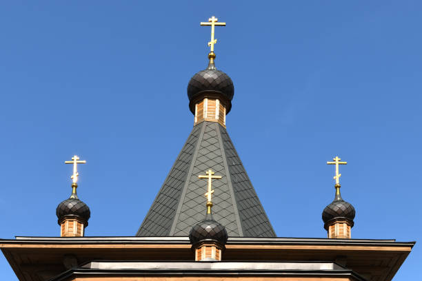 domes of chapel in honor of the archangel gabriel on khodynka field. moscow, russia - sao gabriel tower imagens e fotografias de stock