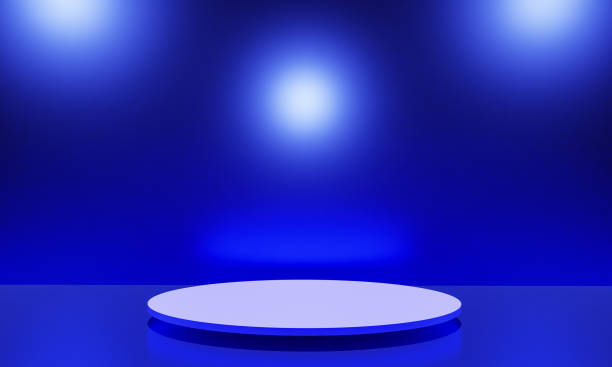 istock Scene with blue color podium for mock up presentation in minimalism style with copy space, 3d render abstract background design 1330228005