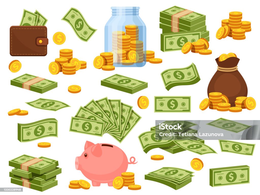 Ilustración de Bolsa De Dinero De Dibujos Animados Y Pilas Alcancía Paquetes De Billetes Billetera Con Billetes De Dólares Pilas De Oro Y Saco Con Monedas Conjunto De Vectores De Ahorro En Ilustración de Bolsa De Dinero De Dibujos Animados Y Pilas Alcancía Paquetes De Billetes Billetera Con Billetes De Dólares Pilas De Oro Y Saco Con Monedas Conjunto De Vectores De Ahorro En