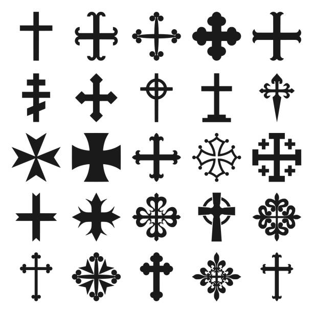 религиозные кресты векторный набор иконок - celtic cross illustrations stock illustrations