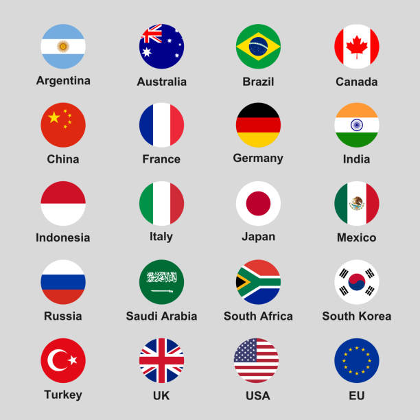 zestaw flag zaokrąglonych do flag państw g20 - saudi arabia argentina stock illustrations