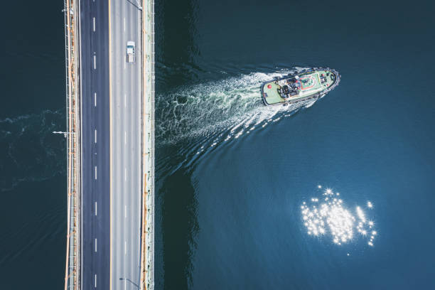 istock Aerial View of Tugboat 1330232737