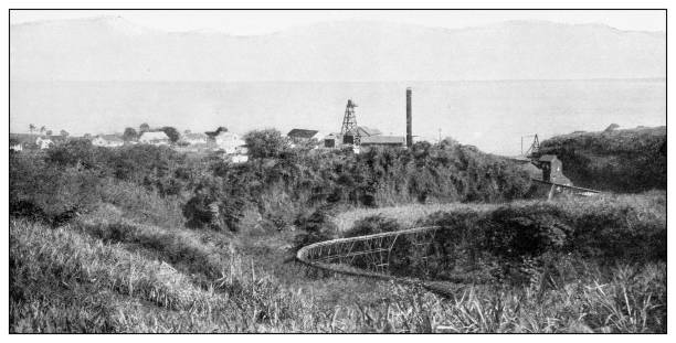 istock Antique black and white photograph: Sugar mill and cane flume, Hawaii 1330234256