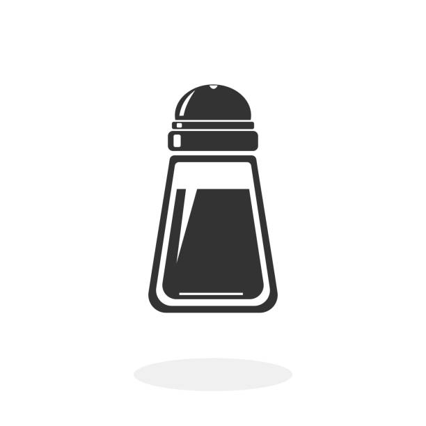 ilustraciones, imágenes clip art, dibujos animados e iconos de stock de ilustración de vector de icono plano de salt shaker - condiment food silhouette salt shaker