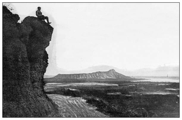 istock Antique black and white photograph: Diamond head, Hawaii 1330242659