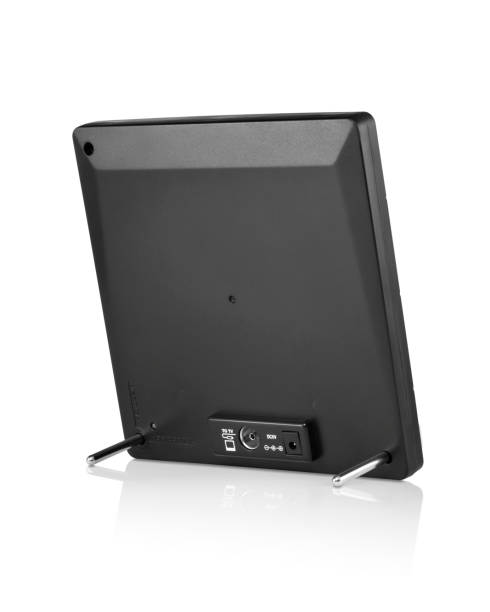 istock Three-quarter back view of black square tv antenna 1330242728