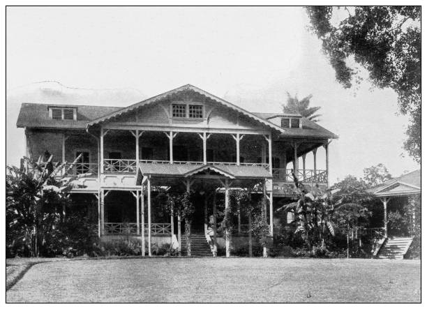 istock Antique black and white photograph: Honolulu hotel, Hawaii 1330245935