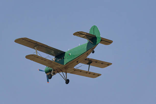 istock Light-engine propeller biplane aircraft flying in the sky 1330245941