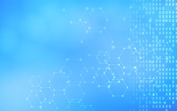 ilustrações de stock, clip art, desenhos animados e ícones de hexagonal and rectangular abstracts with a digital network image, blue gradient background - light blue background