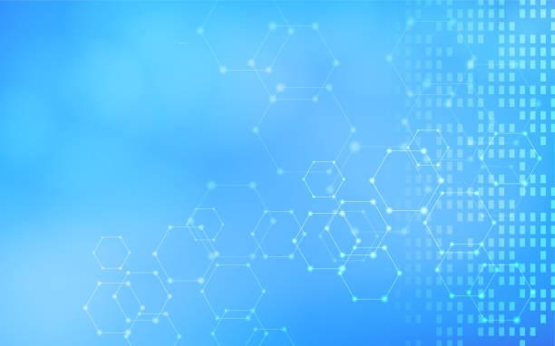 Hexagonal and rectangular abstracts with a digital network image, blue gradient background Hexagonal and rectangular abstracts with a digital network image, blue gradient background computer backgrounds stock illustrations