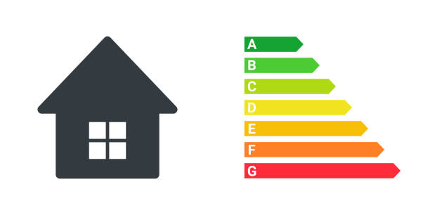 ilustrações, clipart, desenhos animados e ícones de conceito de eficiência energética. casa eficiente em energia com gráfico de classificação. ilustração vetorial - rating bar graph finance business